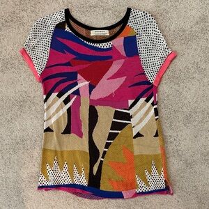Women's Abstract Multicolor Short Sleeve light weight sweater